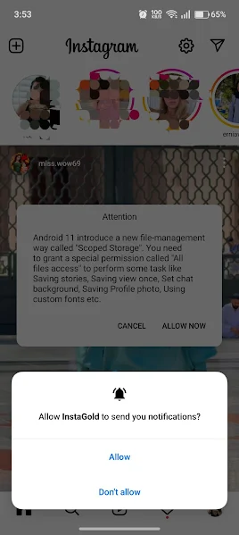 screenshot of insta gold app